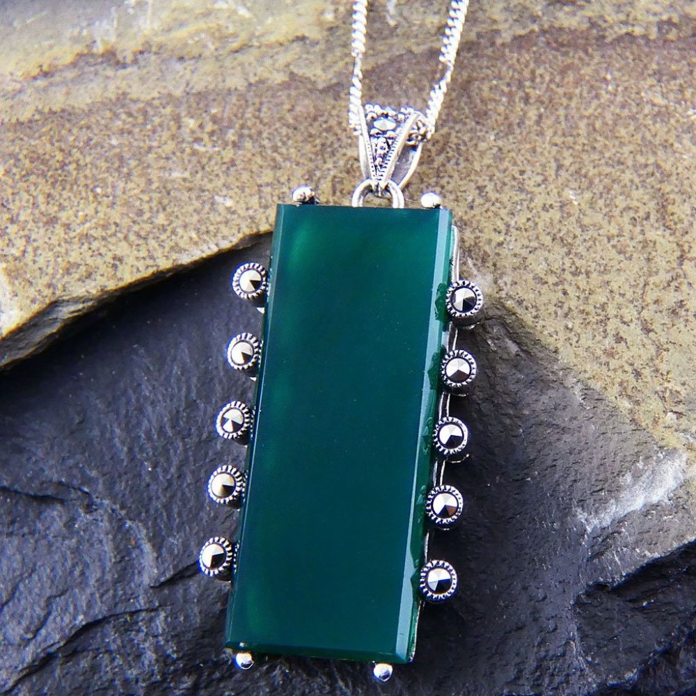 Neiman Marcus Agate Marcasite Long Pane Pendant